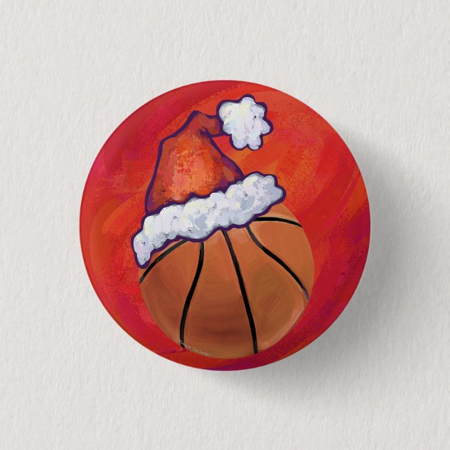 Basketball in Santa Hat 3 Cm Round Badge (Front)
