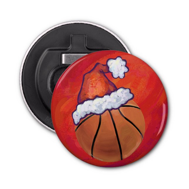 Basketball in Santa Hat Bottle Opener (Front)