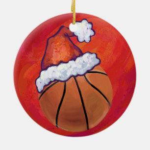 Basketball in Santa Hat Ceramic Tree Decoration