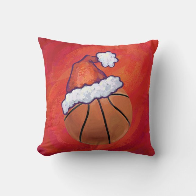 Basketball in Santa Hat Cushion (Front)