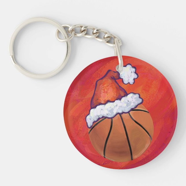 Basketball in Santa Hat Key Ring (Front)
