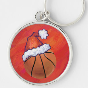 Basketball in Santa Hat Key Ring