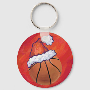 Basketball in Santa Hat Key Ring