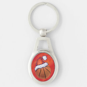 Basketball in Santa Hat Key Ring