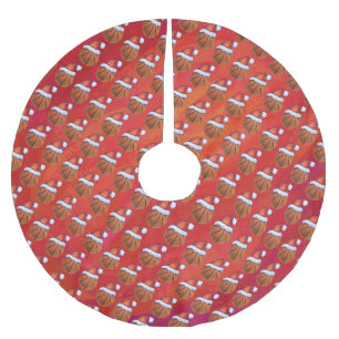 Basketball in Santa Hat Pattern Brushed Polyester Tree Skirt