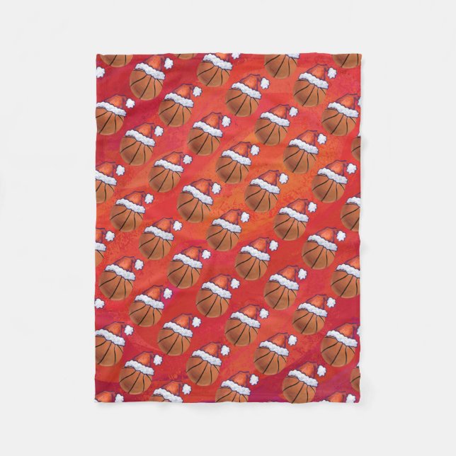 Basketball in Santa Hat Pattern Fleece Blanket (Front)