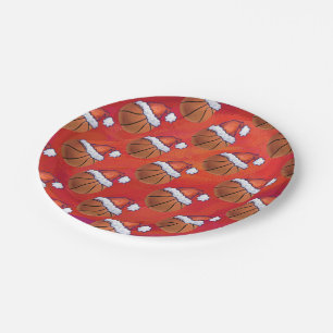 Basketball in Santa Hat Pattern Paper Plate