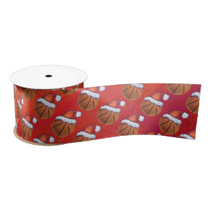 Basketball in Santa Hat Pattern Satin Ribbon