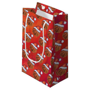 Basketball in Santa Hat Pattern Small Gift Bag
