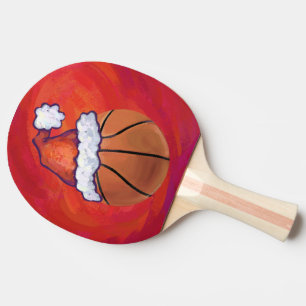 Basketball in Santa Hat Ping Pong Paddle