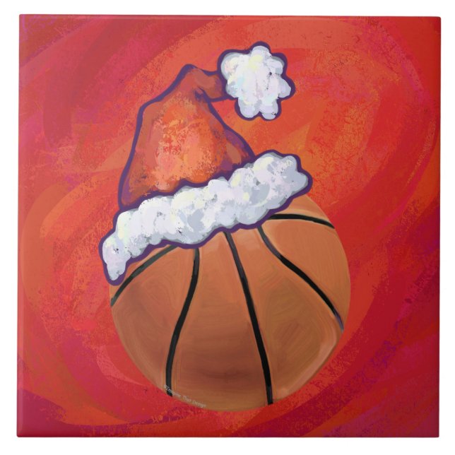 Basketball in Santa Hat Tile (Front)