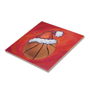 Basketball in Santa Hat Tile