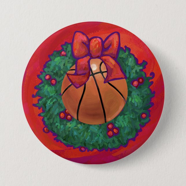 Basketball Inside Christmas Wreath 7.5 Cm Round Badge (Front)