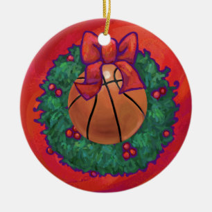 Basketball Inside Christmas Wreath Ceramic Tree Decoration