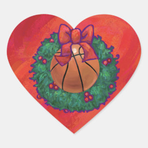 Basketball Inside Christmas Wreath Heart Sticker