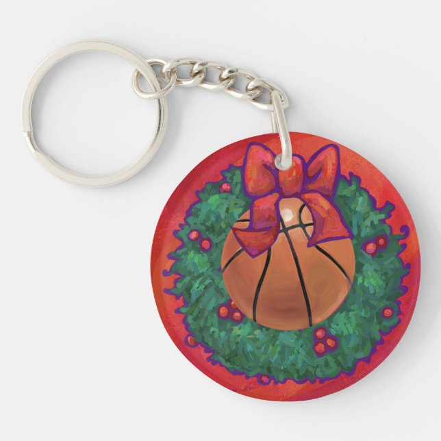 Basketball Inside Christmas Wreath Key Ring (Front)