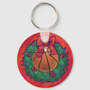Basketball Inside Christmas Wreath Key Ring