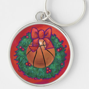 Basketball Inside Christmas Wreath Key Ring