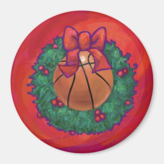 Basketball Inside Christmas Wreath Magnet (Front)