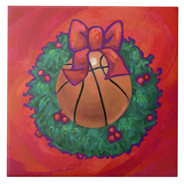 Basketball Inside Christmas Wreath Tile (Front)