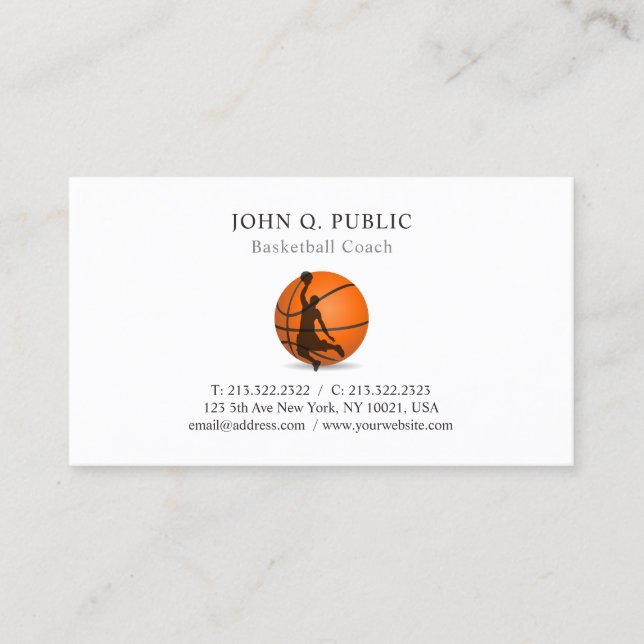 Basketball Instructor Trainer Modern Trendy Plain Business Card (Front)