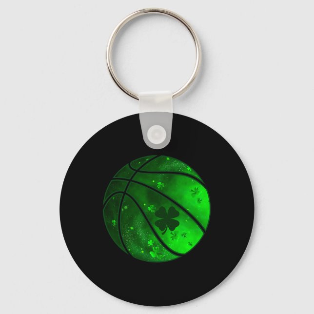 Basketball Irish Shamrock Lucky Clover St Patrick' Key Ring (Front)