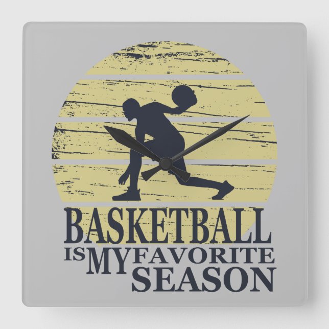 basketball is my favourite season retro sunset square wall clock (Front)