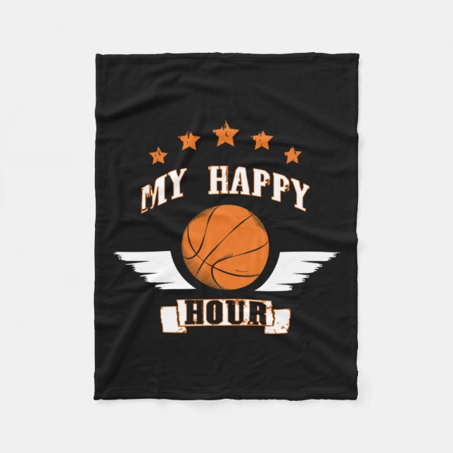 Basketball Is My Happy Hour  Fleece Blanket (Front)