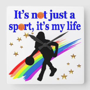 BASKETBALL IS MY LIFE BASKETBALL DESIGN SQUARE WALL CLOCK