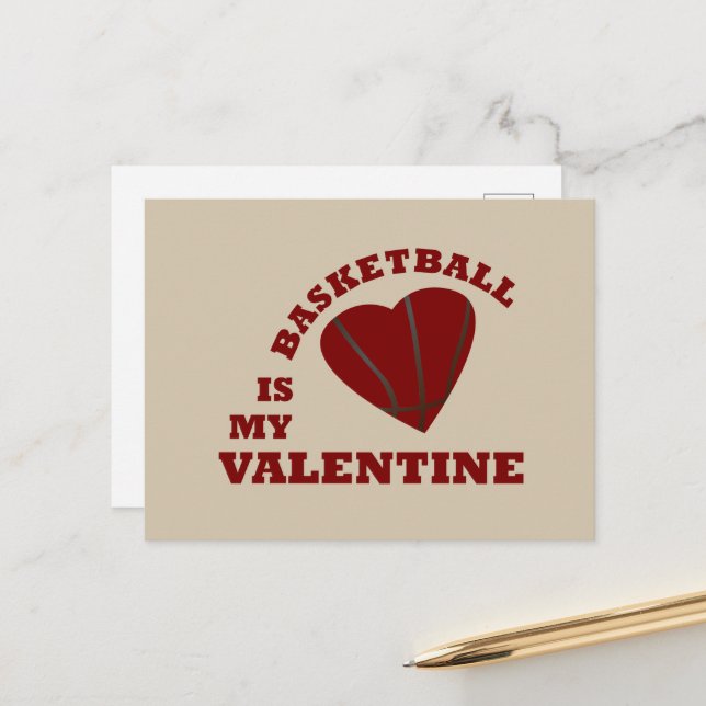 basketball is my valentine with red heart ball holiday postcard (Front/Back In Situ)