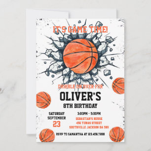 Basketball It's Game Time Sports Boy Birthday Invitation