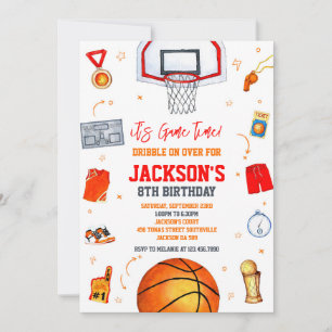 Basketball It's Game Time Sports Boy Birthday Invitation