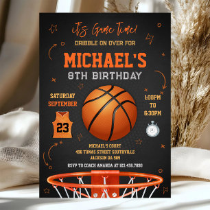 Basketball It's Game Time Sports Boy Birthday  Invitation