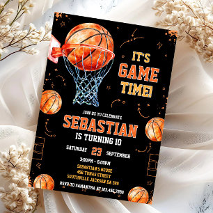 Basketball It's Game Time Sports Boy Birthday Invitation