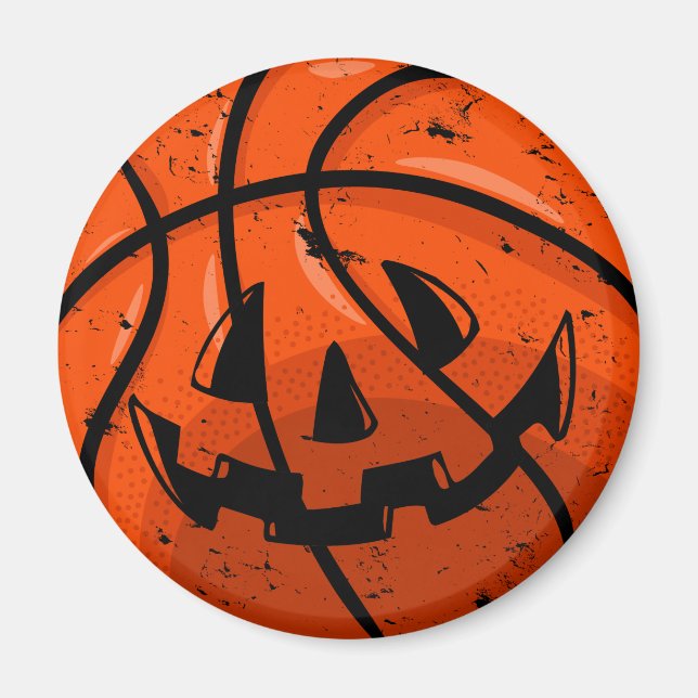 Basketball Jack O Lantern Grunge Halloween Pumpkin Magnet (Front)