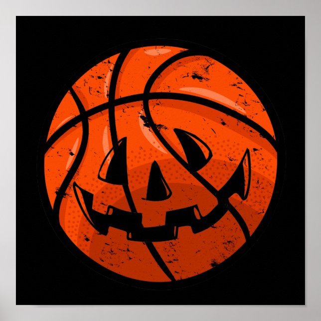 Basketball Jack O Lantern Grunge Halloween Pumpkin Poster (Front)