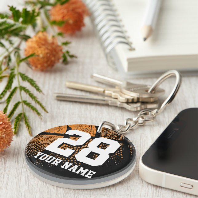 Basketball jersey number custom sports photo key ring (Front Right)
