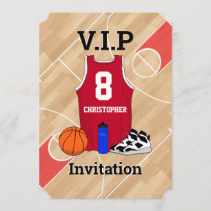 Basketball Jersey on court Birthday party red Invitation