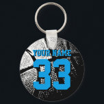 Basketball keychains for boyfriend or girlfriend<br><div class="desc">Personalised blue jersey number basketball keychain with name. Sporty present under 5$ for men / guys, women / ladies and children. Personalizable with funny quote, slogan, monogram, name or high school team name. Cool sports gift idea for basketball players, teammates and fans. Cute birthday party favour for senior students, teenagers...</div>