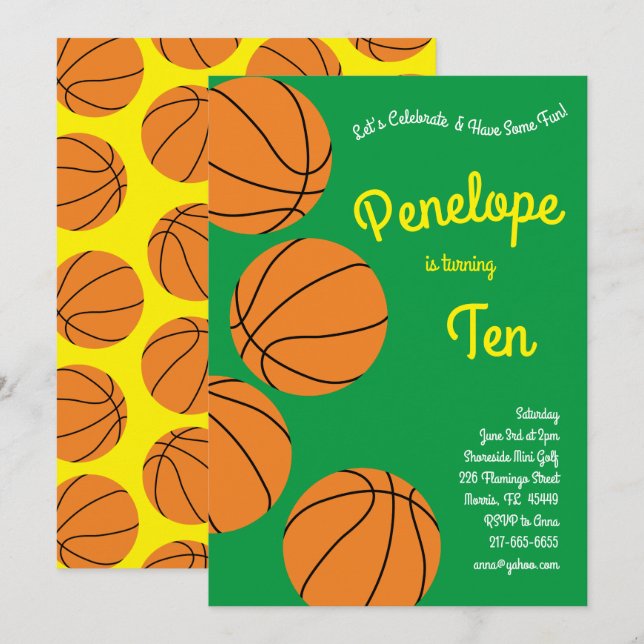 Basketball Kids Birthday Party Sports Invitation (Front/Back)