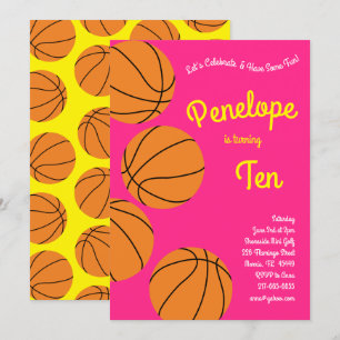 Basketball Kids Birthday Party Sports Pink Girls Invitation