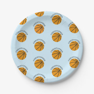 Basketball Kids Party Modern Name Pattern Paper Plate