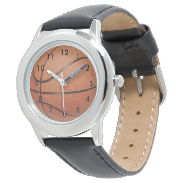 Boys Wrist Watch With Leather Belt With Counting Basketball Kids