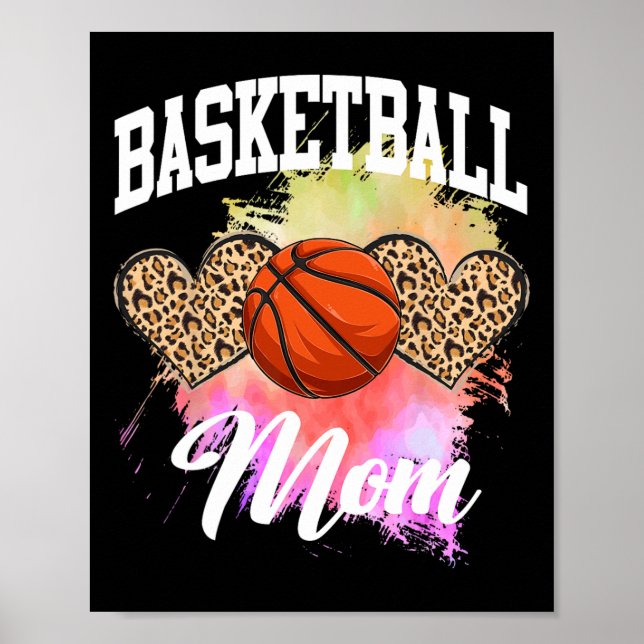 Basketball Leopard Heart tie dye Basketball Mum Ma Poster (Front)