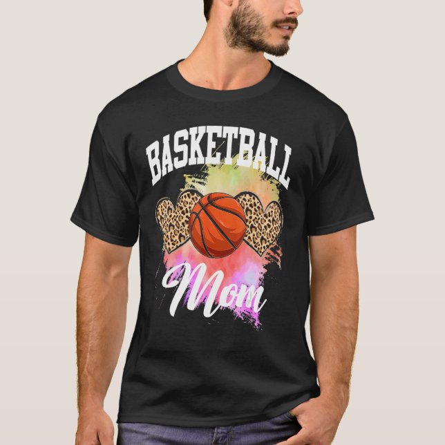 Basketball Leopard Heart tie dye Basketball Mum Ma T-Shirt (Front)
