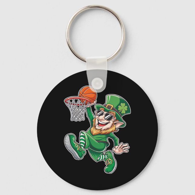 Basketball Leprechaun St. Patrick's Day Funny Play Key Ring (Front)