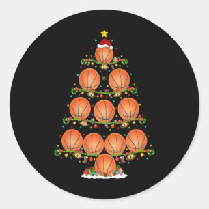 Basketball Lights Xmas Santa Basketball Christmas  Classic Round Sticker