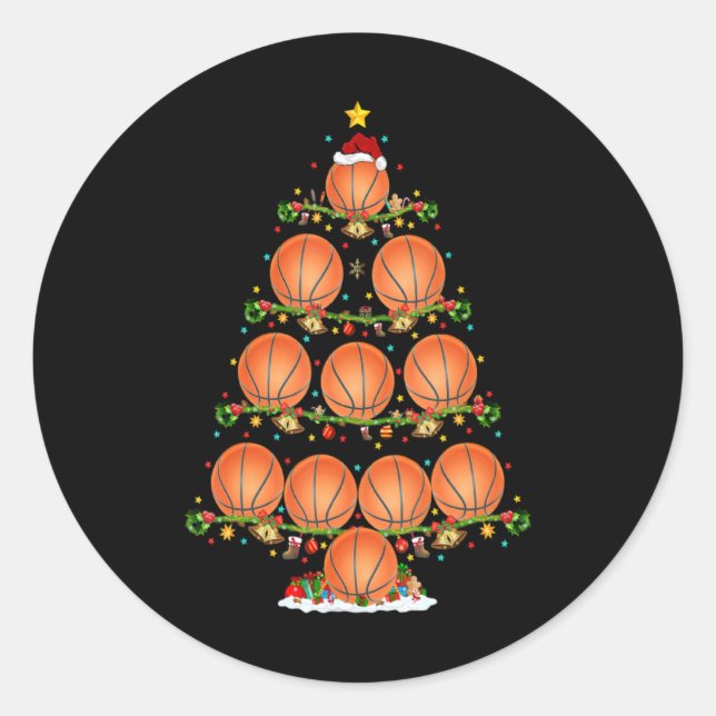 Basketball Lights Xmas Santa Basketball Christmas  Classic Round Sticker (Front)