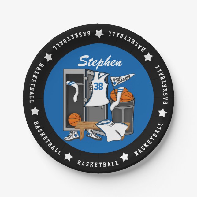 Basketball Locker Room Custom Player Name Number Paper Plate (Front)