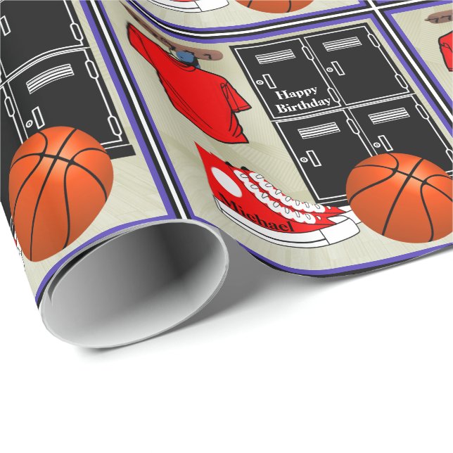 Basketball Locker Room Personalised Birthday Gift Wrapping Paper (Roll Corner)